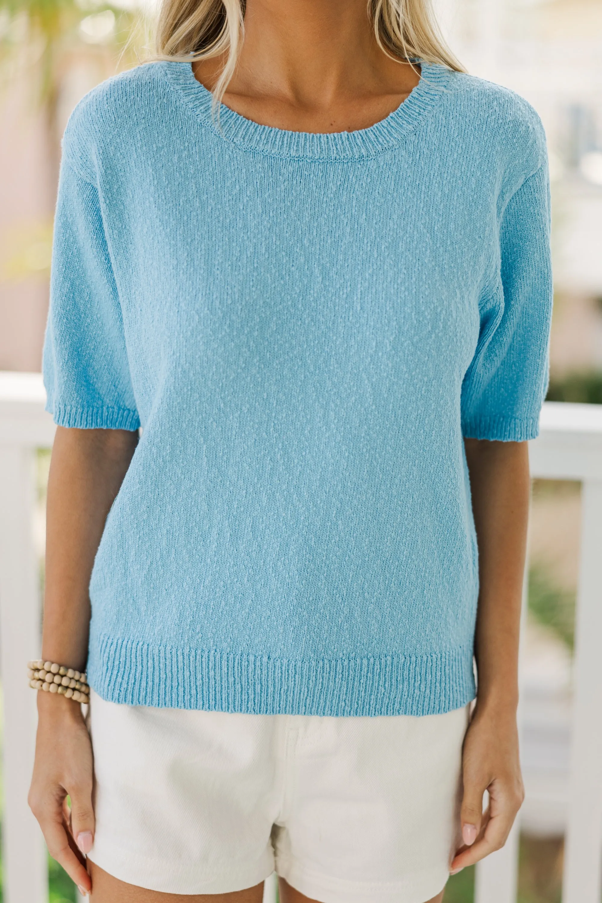 Above It All Blue Short Sleeve Sweater