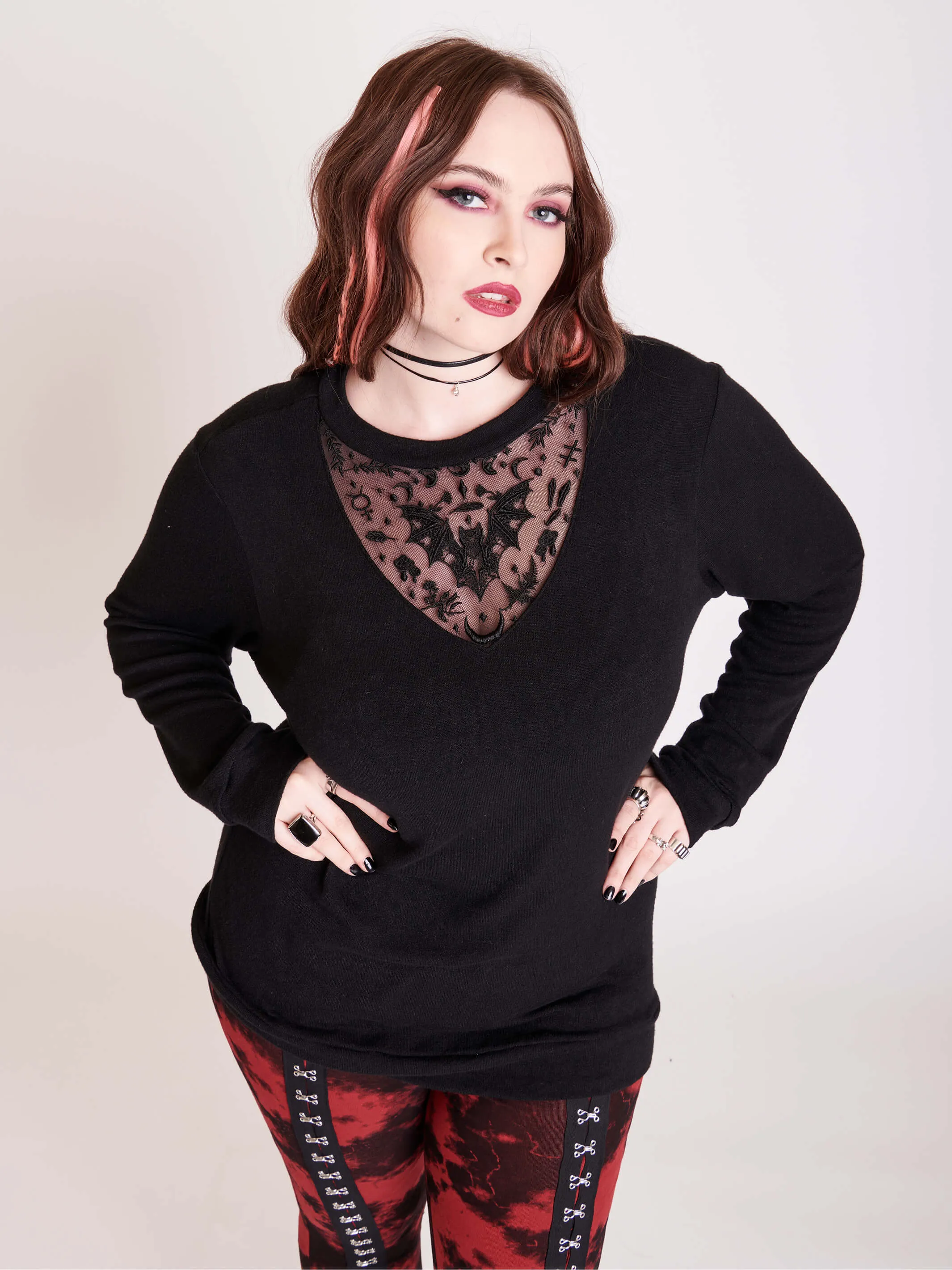 Bat Embroidered Lightweight Sweater