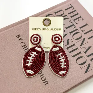 Beaded Football Earrings in Brown and White