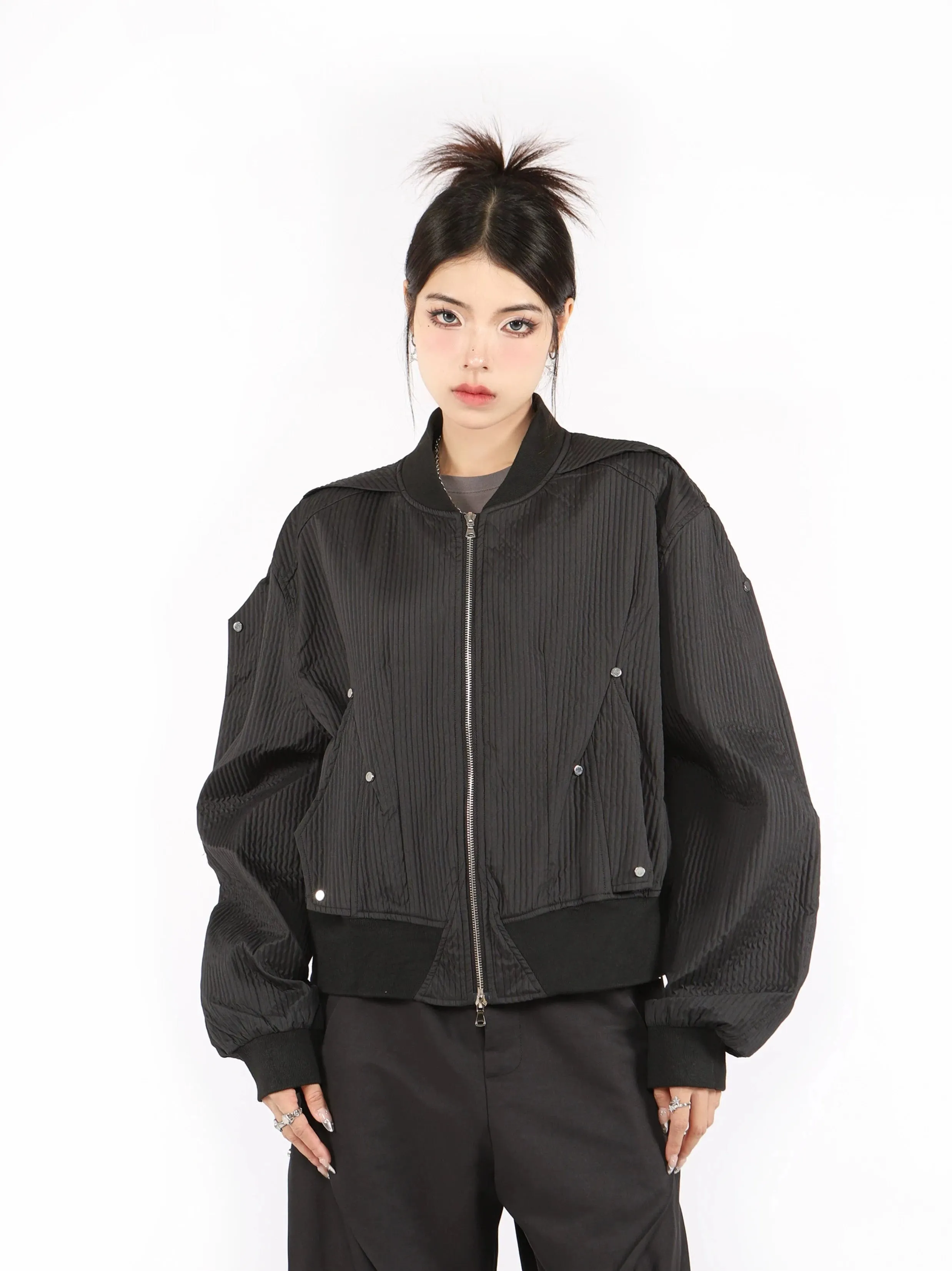 Boxy Oversized Ribbed Bomber Jacket