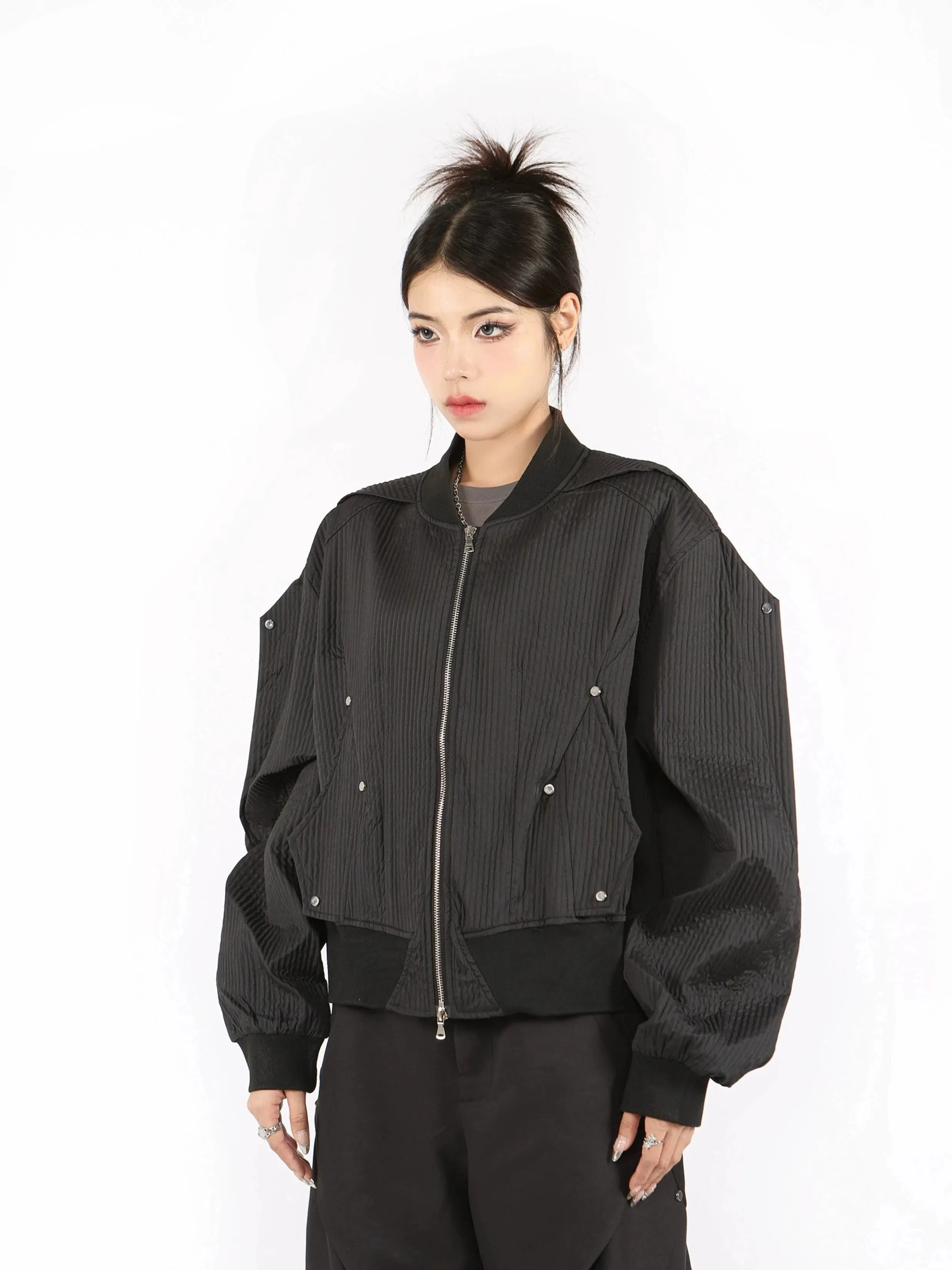 Boxy Oversized Ribbed Bomber Jacket