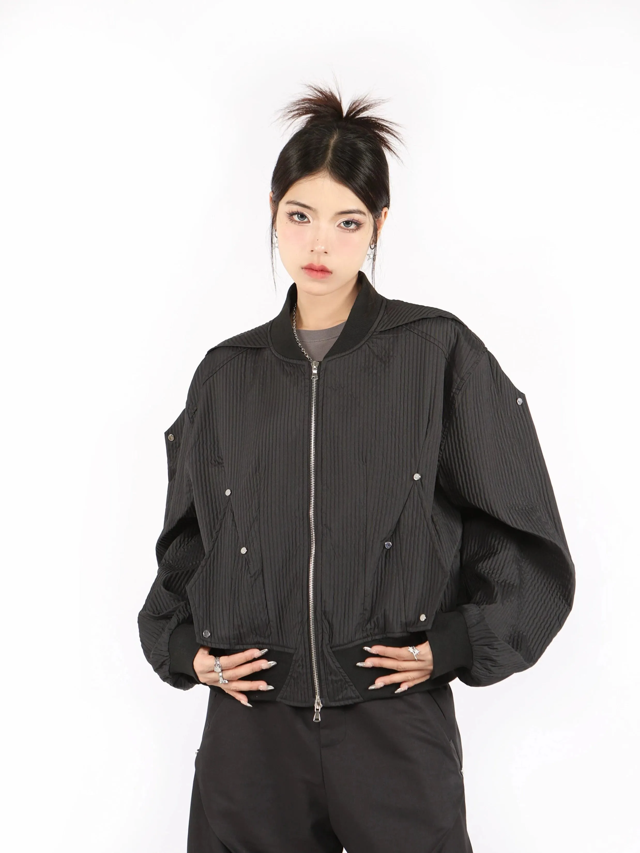 Boxy Oversized Ribbed Bomber Jacket