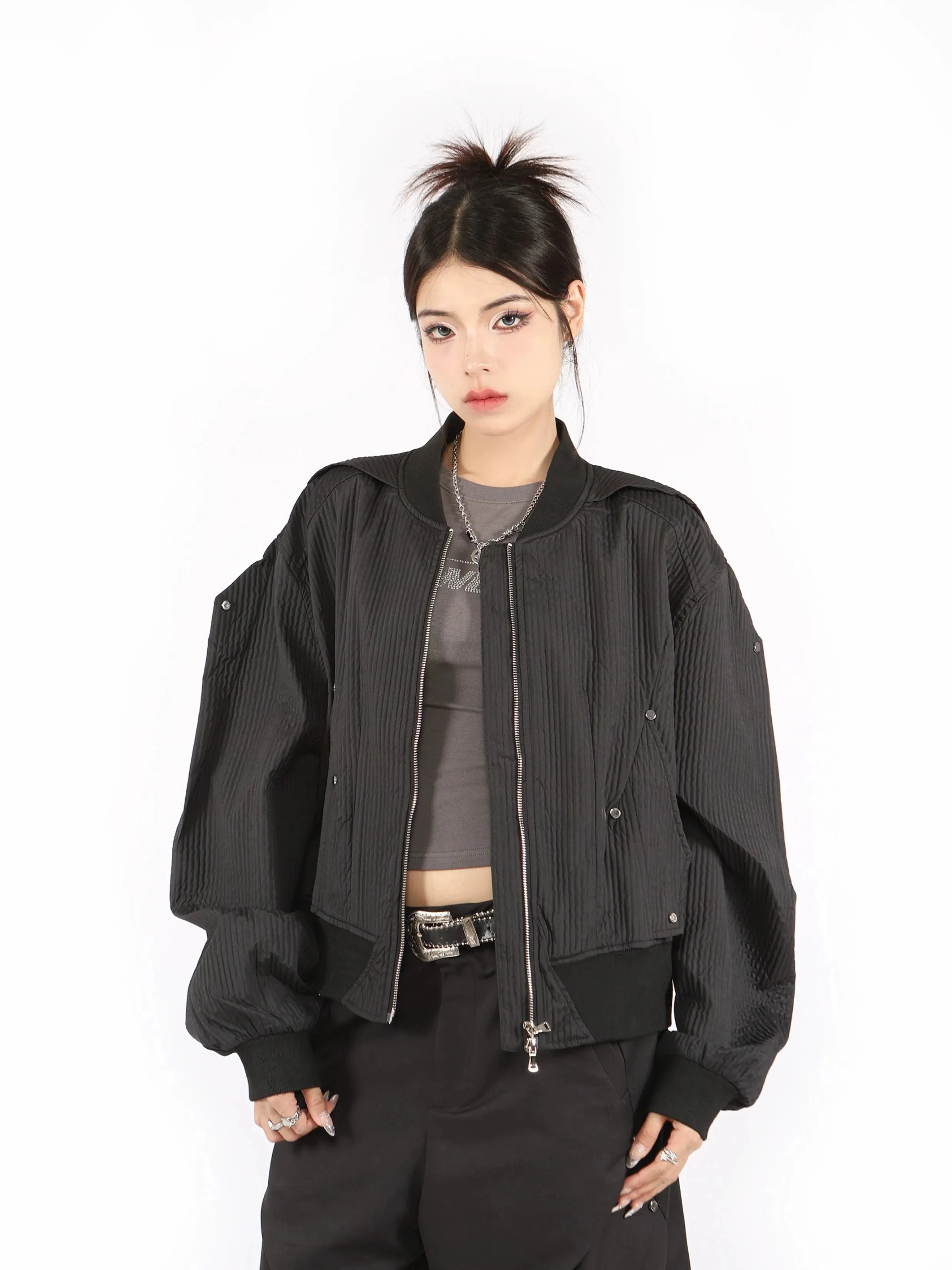 Boxy Oversized Ribbed Bomber Jacket