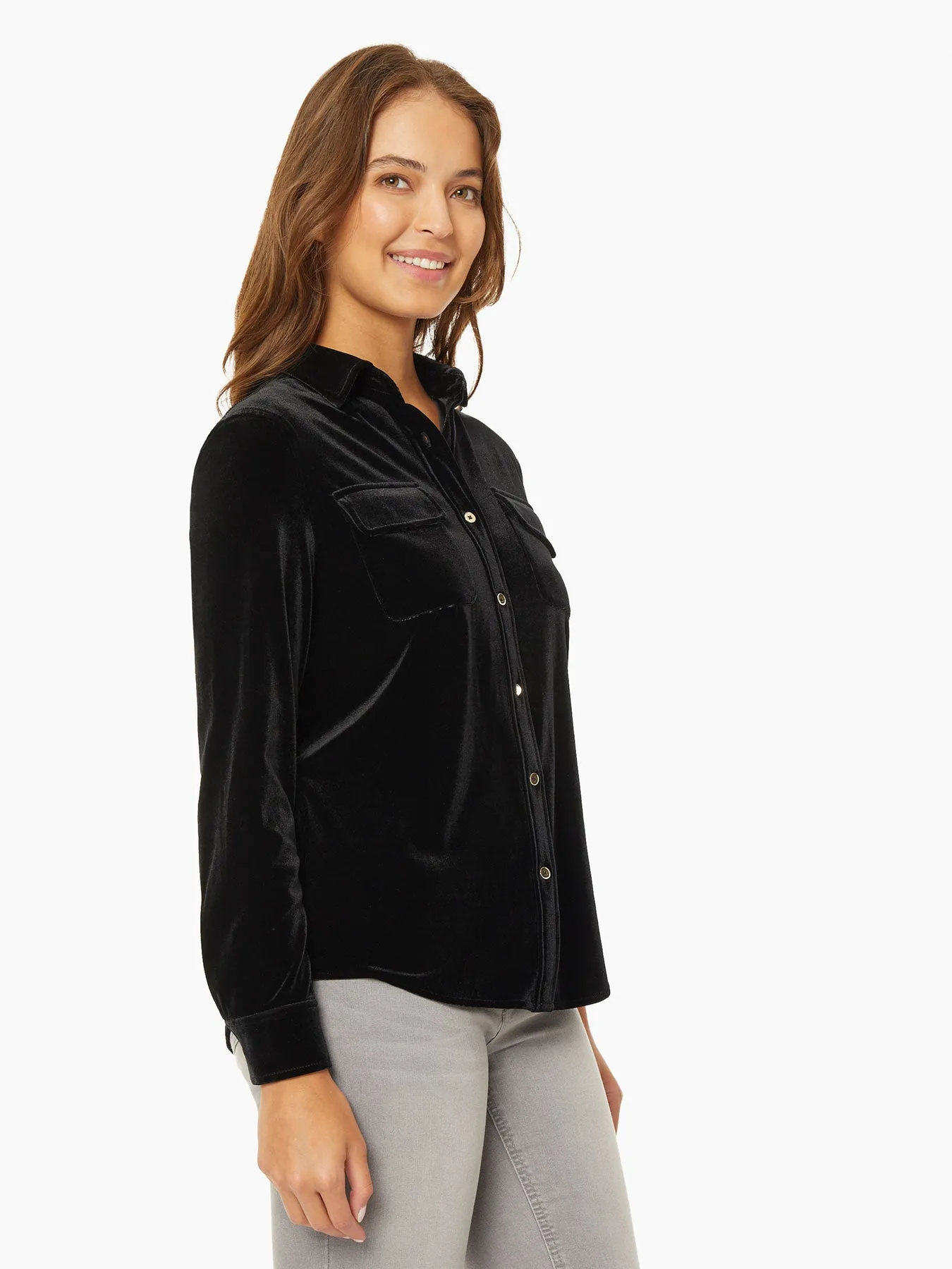 Button-Front Velour Utility Shirt