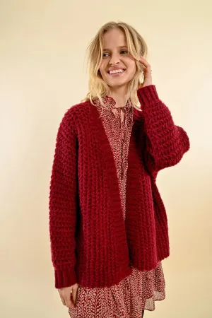 Cable Cardigan - Dark Red