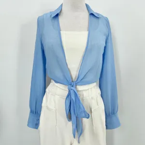 Chiffon Front Tie Top - Sky Blue