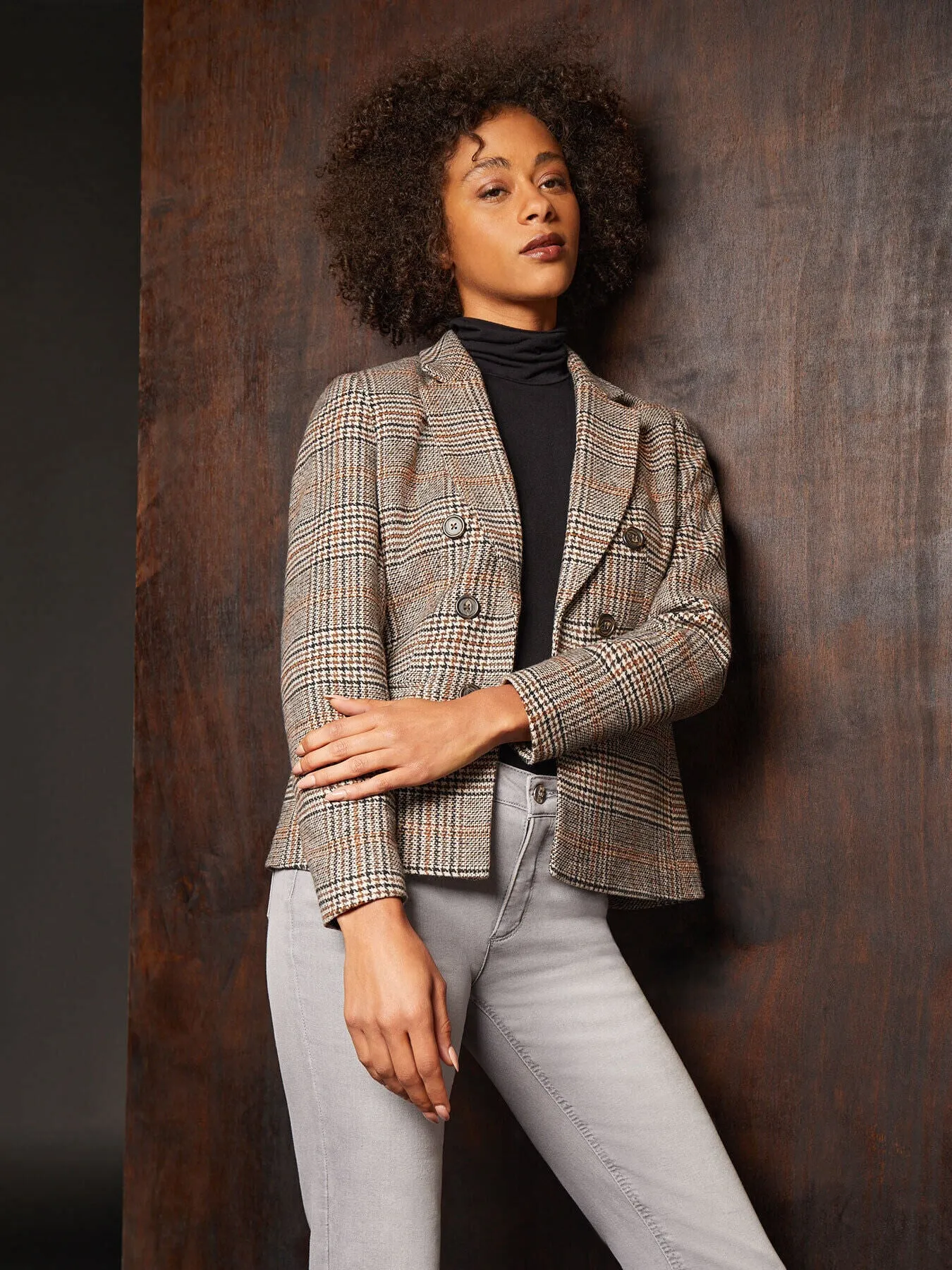 Classic Plaid Double Breasted Jacket