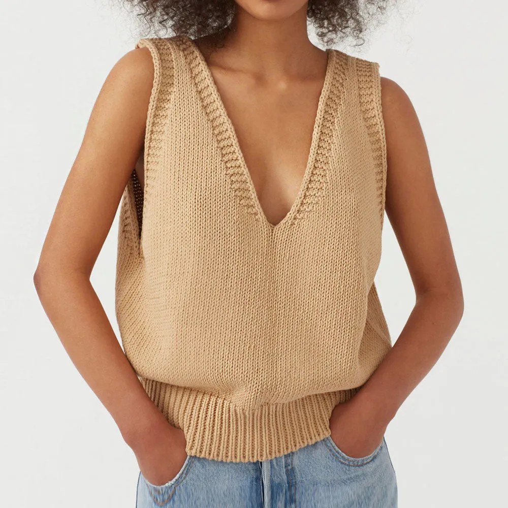 Classic Solid Color Plunging Neck Pullover Sweater Vest