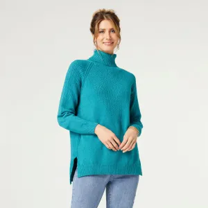 Dafne Cable Accent Sweater - Green Blue Slate