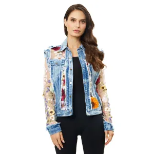 Denim Lace Jacket with Floral Embroidery