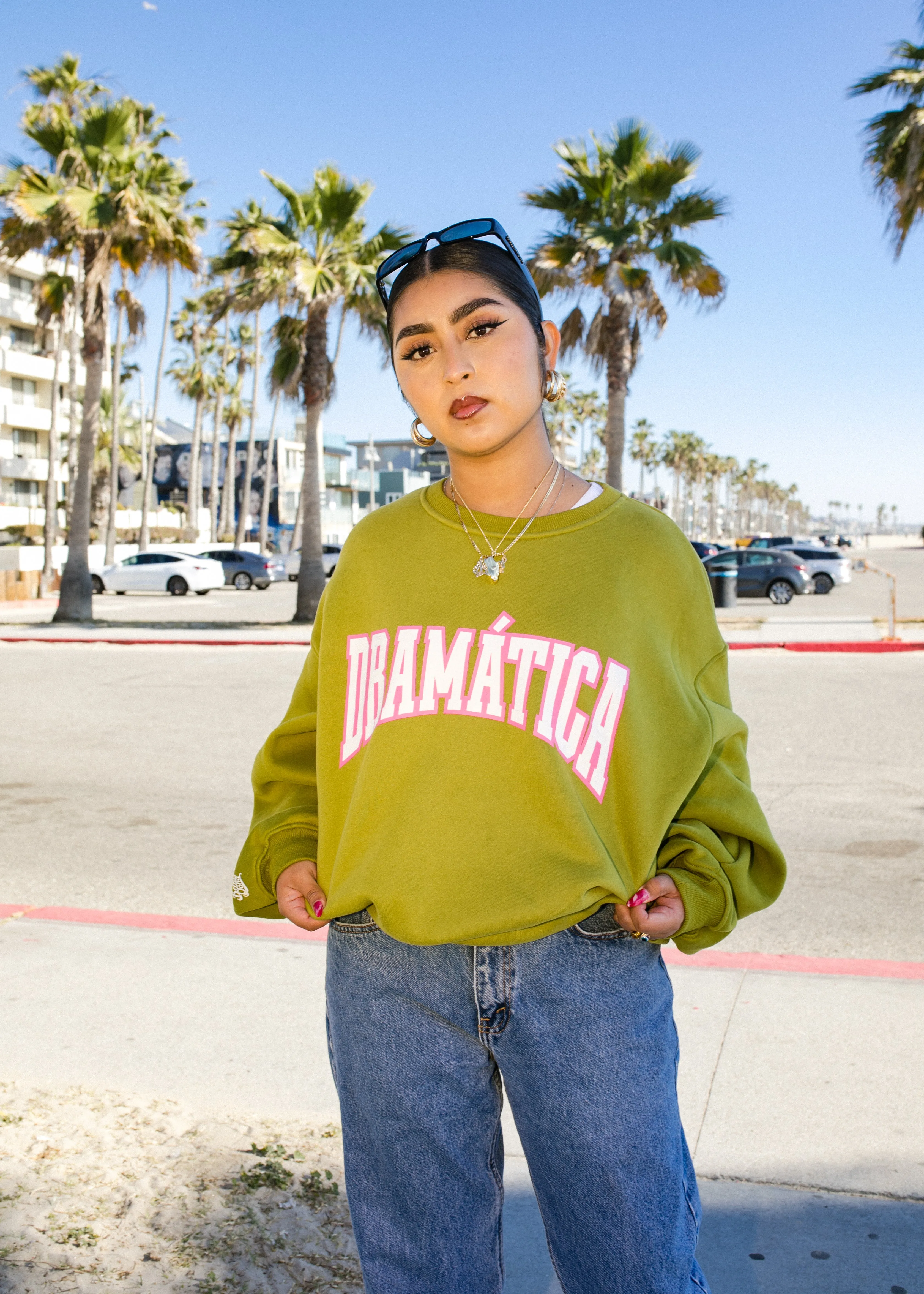 Dramatica Varsity Sweater - Green/Pink