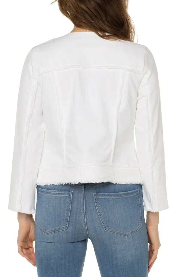 Frayed Zip Denim Jacket | Bright White