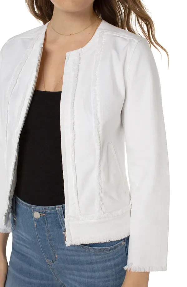 Frayed Zip Denim Jacket | Bright White