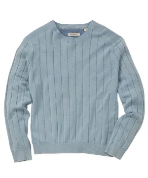 Mens Vintage-Style Garment Dyed Vertical Ribbed Crewneck Sweater