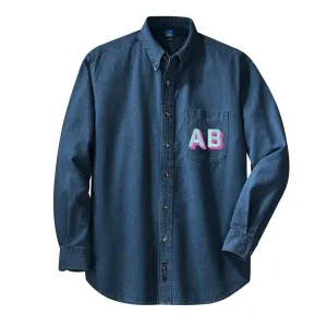 Initialed Shadow Block Letters Oversized Denim Shirt