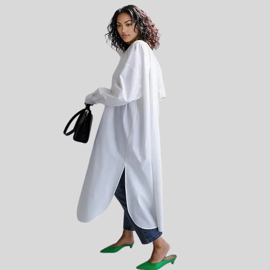 Jazz Up Oversized Fit Maxi Basic White Shirt Blouse