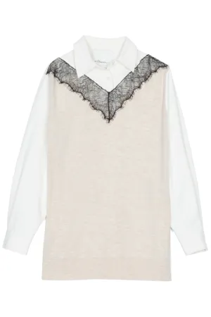 Lace Inlay Knit Combo Shirt