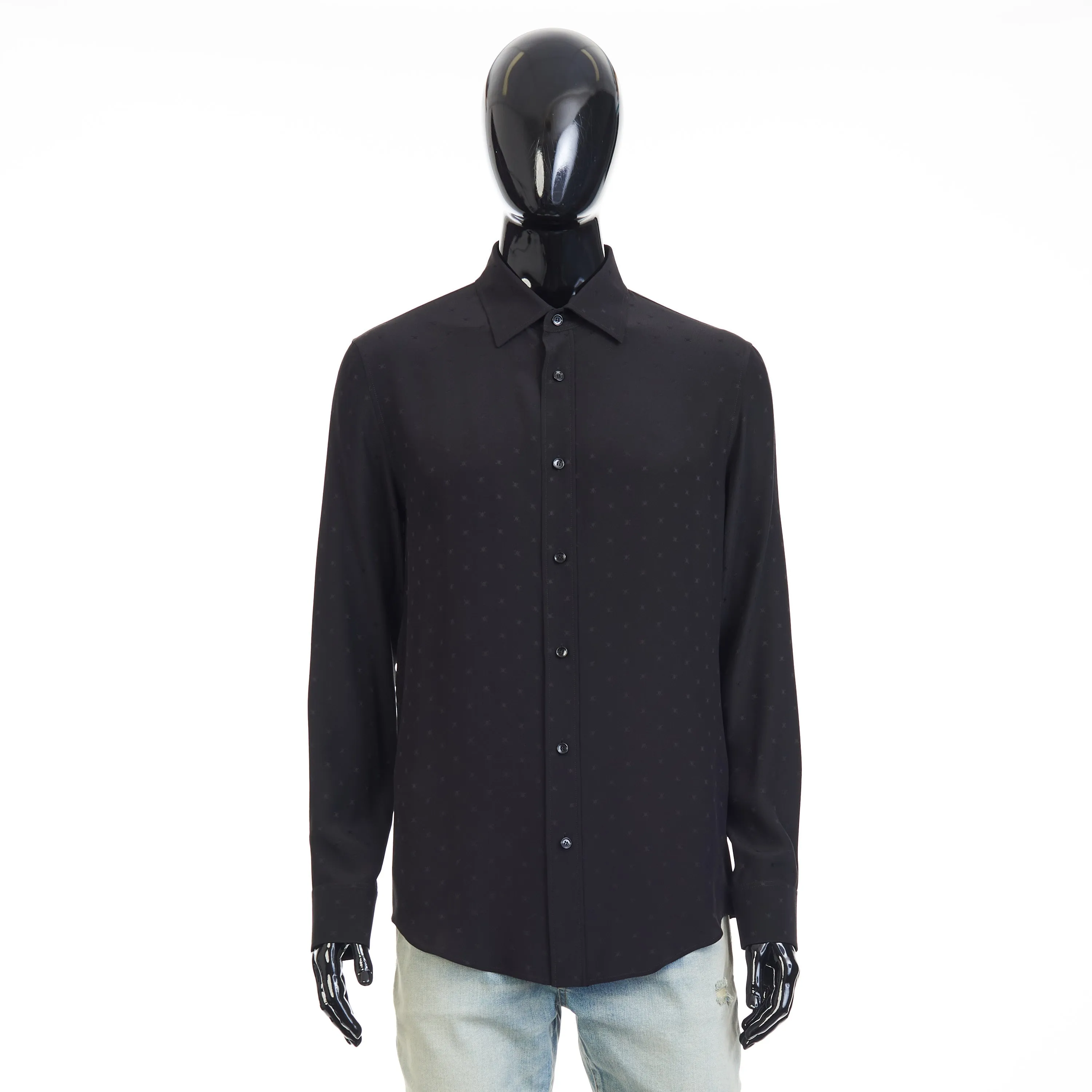 Loose Shirt With Carnaby Collar In Micro Triomphe Black Silk Jacquard