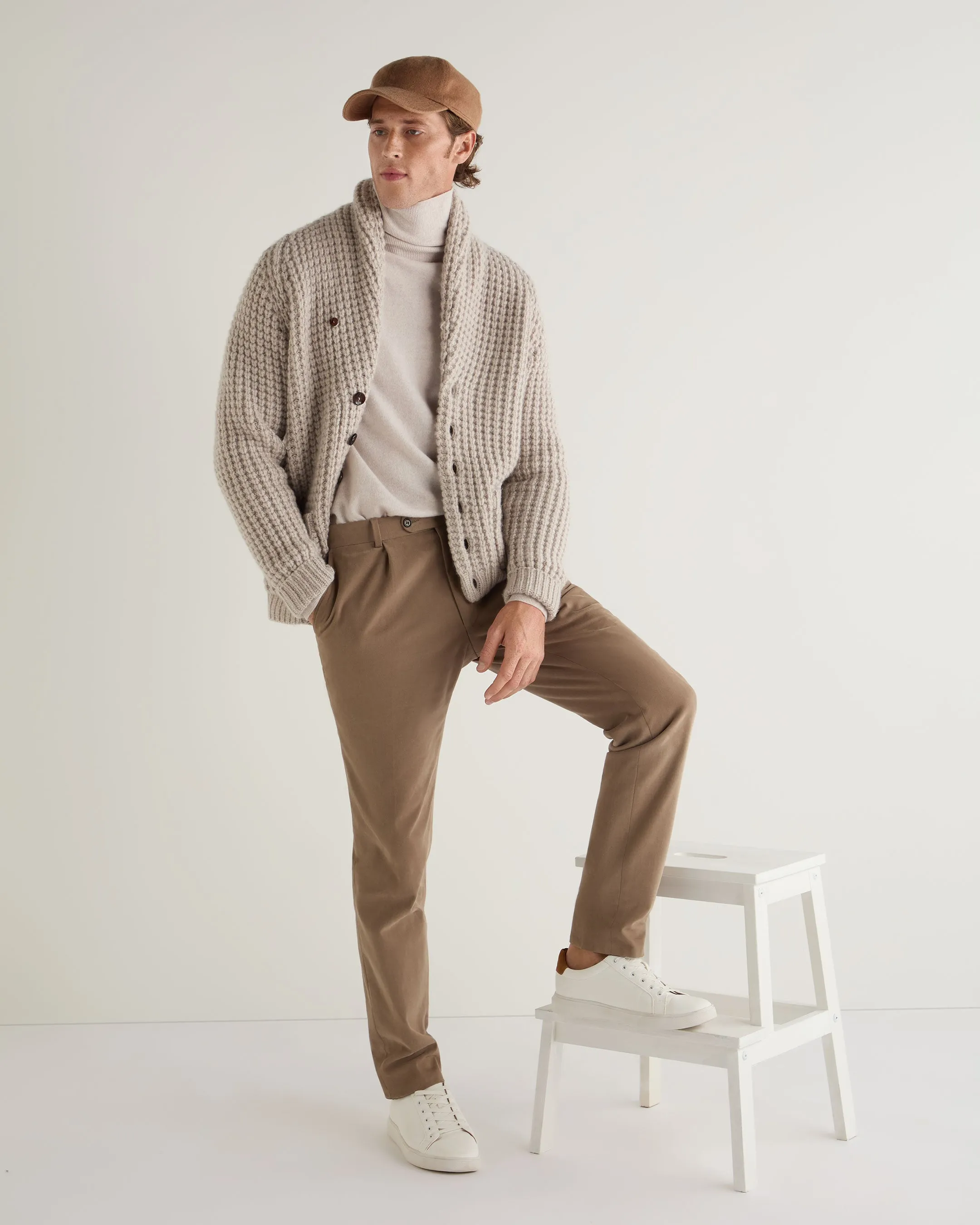 Men's Textured Kensington Cashmere Cardigan Sand Brown