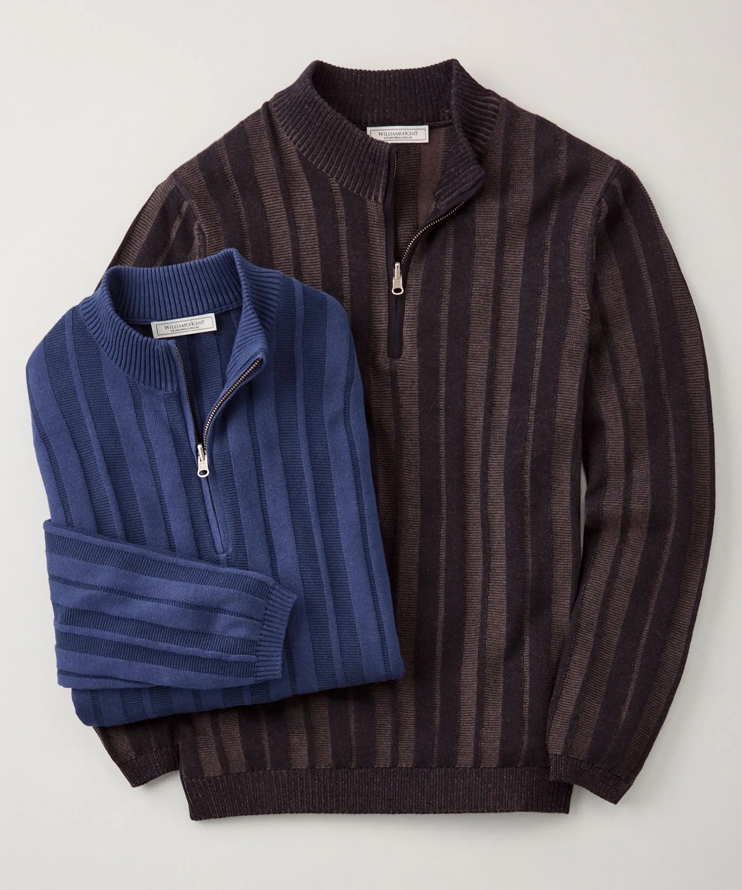 Plaited Vertical Stripe Quarter-Zip Sweater