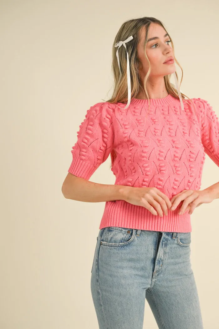 Popcorn knit short sleeve sweater