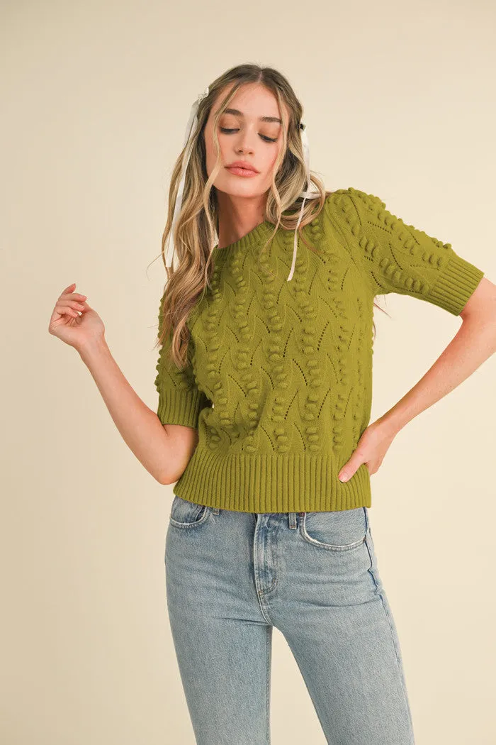 Popcorn knit short sleeve sweater