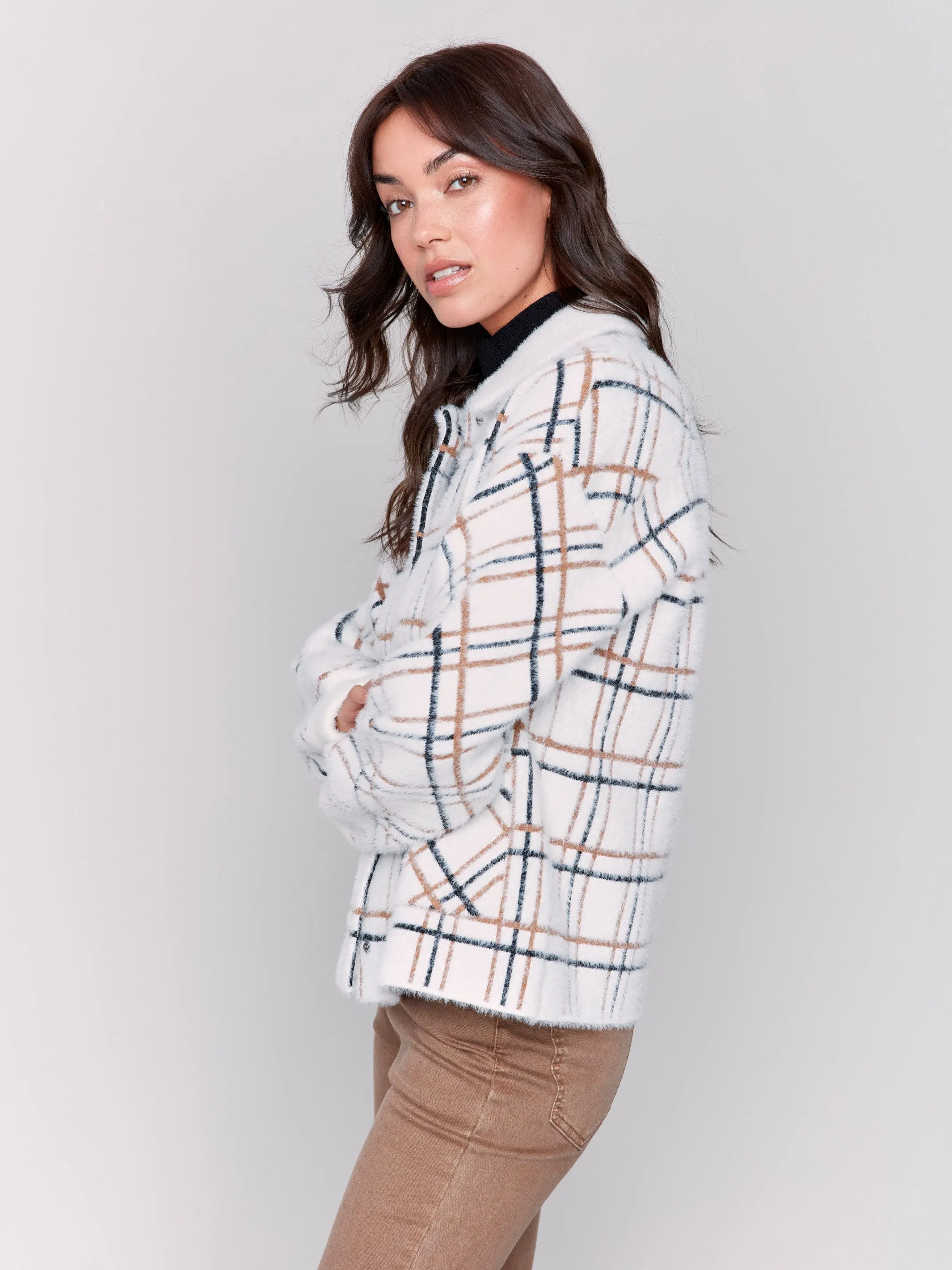 Short Plaid Knit Jacket - Terracotta