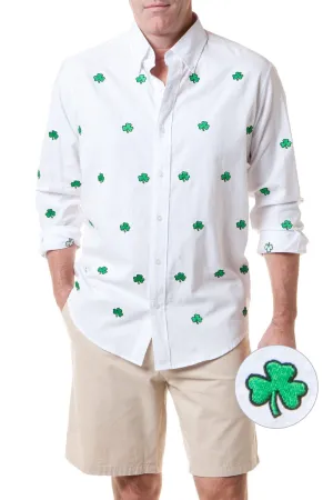 Straight Wharf Shirt White Oxford with Shamrock